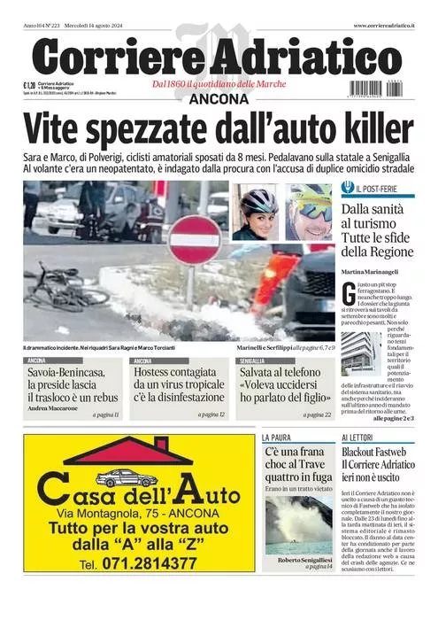 Prima-pagina-corriere adriatico-edizione-di-oggi-14-08-2024